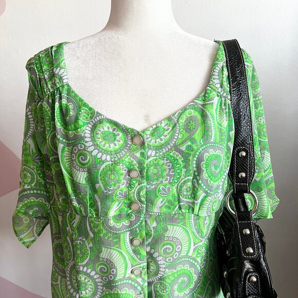 Vintage Paisley Babydoll Top Sheer Y2K Boho Indie‎ Retro Festival Medium - Picture 2 of 6